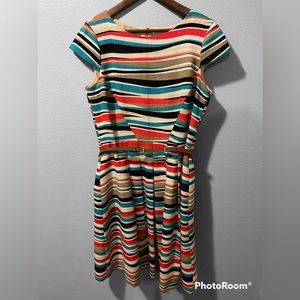 Anne Klein Fun Geometric Pattern Full Skirt Dress Size 10